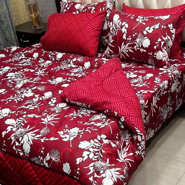 7 Pcs Cotton Salonica Printed Razai Set, Different Colors Available 2