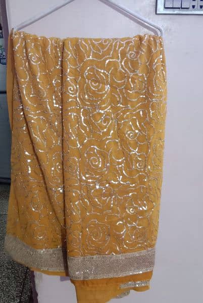 Yellow new unstitched Saree available 1