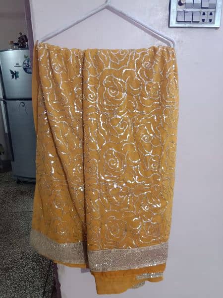 Yellow new unstitched Saree available 4