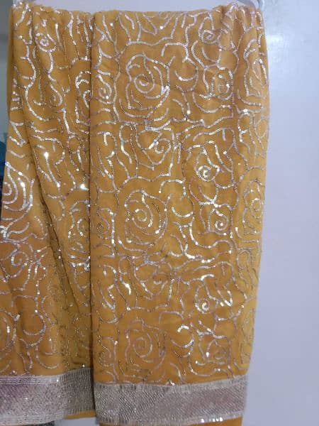 Yellow new unstitched Saree available 5