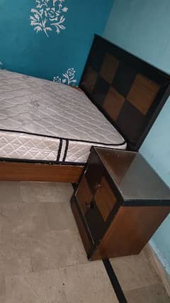 Queen Bed With Spring Mattress and Side Table