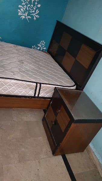 Queen Bed With Spring Mattress and Side Table 0