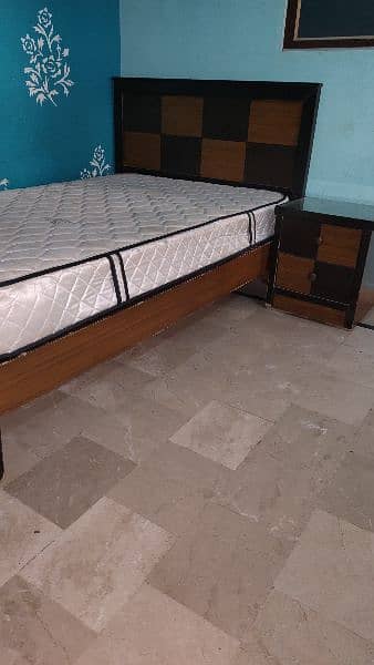 Queen Bed With Spring Mattress and Side Table 1