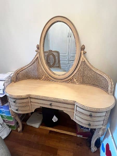 sheesham wood or vinier mix dressing table with single chair 1