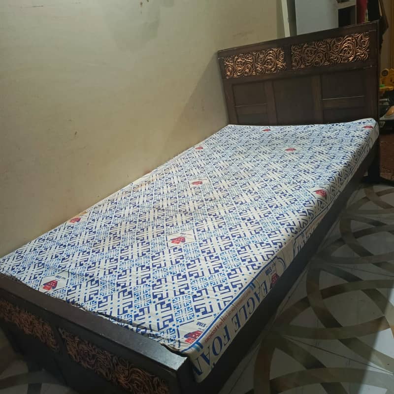 wooden Almirah & Single Bed With  New Mattress 6