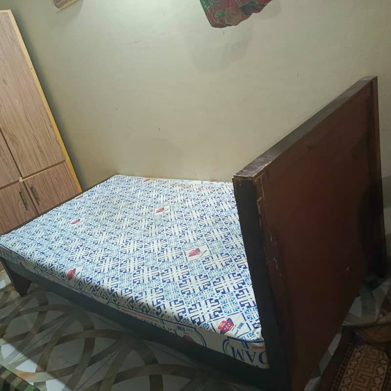 wooden Almirah & Single Bed With  New Mattress 7