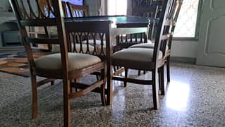 Dining table, 6 Seater, Pure wood, heavy glass top