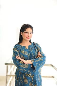 2 pcs women's stitched linen printed shirt and trouser 03401957455 0