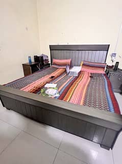 king size bed with mattress, side tables & dressing table