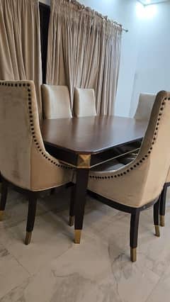 pure wooden dining table with 8 chairs