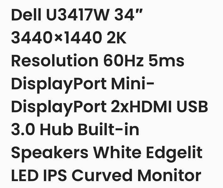 dell 34”inches ips curved borderless LED 1