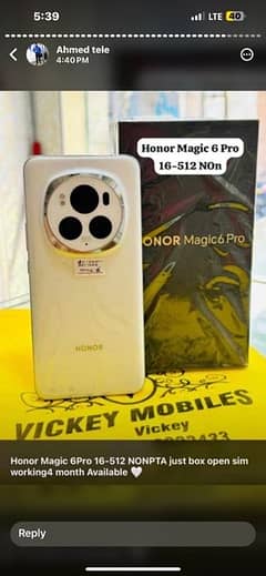 honor magic 6 pro just like new 16/512 non pta with complete box 10/10