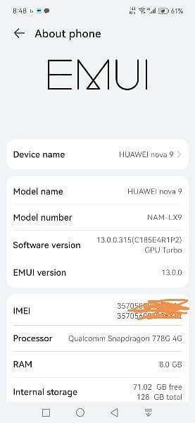 Huawei Nova 9 8gb 128gb dual sim approved 2