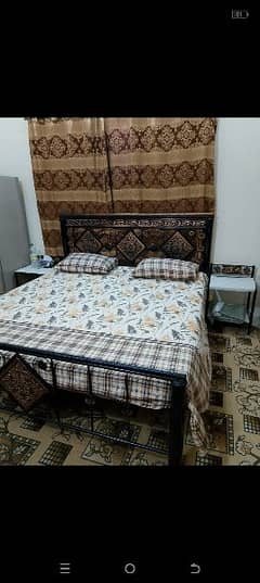 iron bed with metrs  . dressing tabke. side table. 2 chair