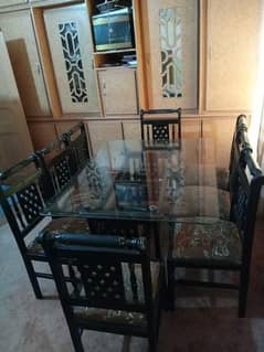 8 chinyoti chairs with glass table (030254/98786) 0