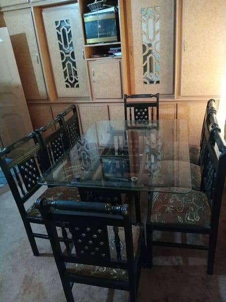 8 chinyoti chairs with glass table (030254/98786) 1