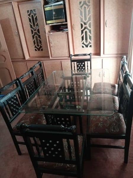 8 chinyoti chairs with glass table (030254/98786) 2