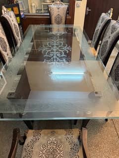 Dinning Table - 8 Chairs Set - Thick Glass Top 0