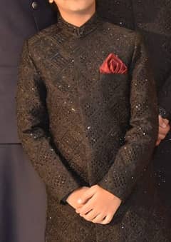 sherwani with turbon and pocket square.