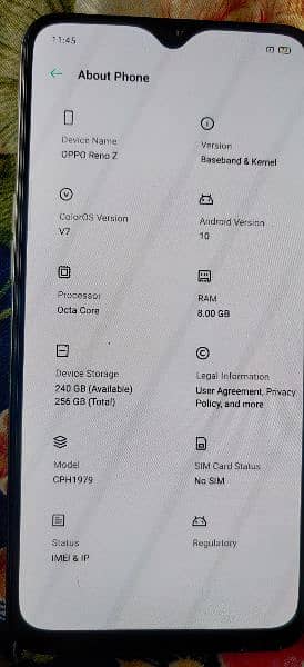 oppo reno z  patch 8,256gb ha 5