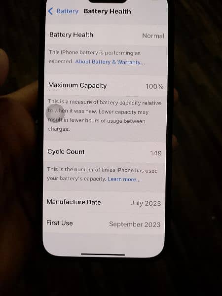 iphone 15pro Non PTA 128gb 149cycle 100% battery 7