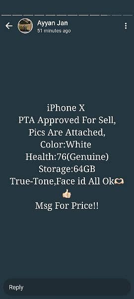 IPhone X PTA approved Home used 12