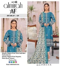 3 pcs women's Unstitched khaddar embroidered suit 03401957455