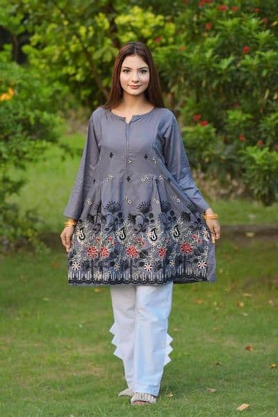 2 pcs woman's stitched cotton embroidered shirt and trouser 1