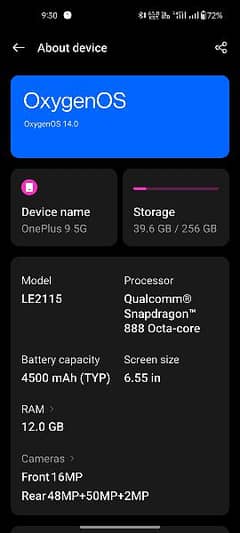 OnePlus 9 ram12 256  dual sim