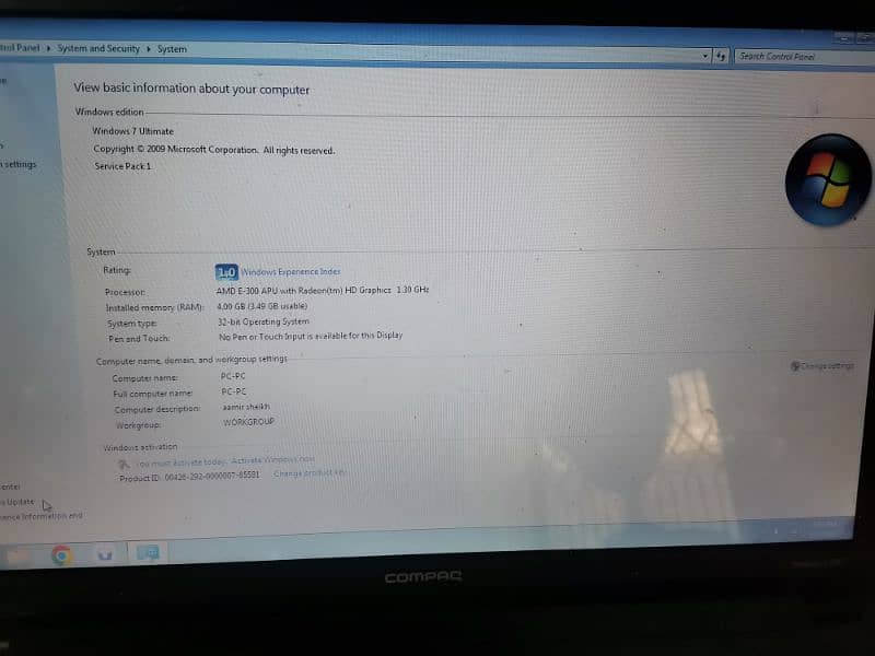 compac 2nd 4gb ram 300 hard 8