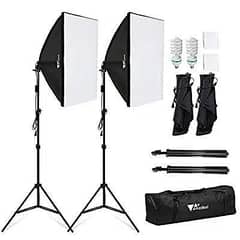 SOFT BOX PAIR (2) FOR VIDEO & PHOTOGRAPHY WITH BULB, TRIPOD & BAG