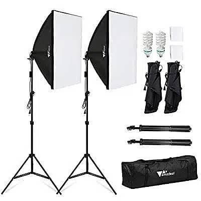 SOFT BOX PAIR (2) FOR VIDEO & PHOTOGRAPHY WITH BULB, TRIPOD & BAG 0