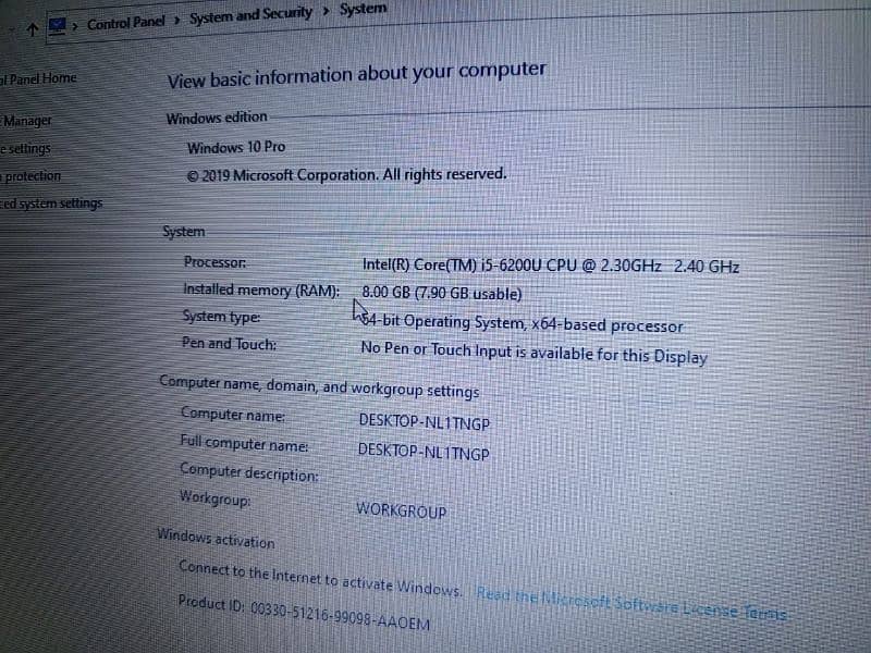 HP Laptop Corei5 6th Generation 4