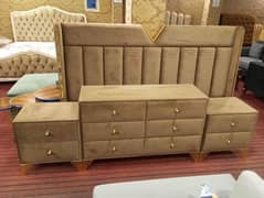 Bed set , Designer Bed set with Brass side tables & Dressing table