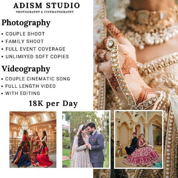 photography & videography 18k per day only 1