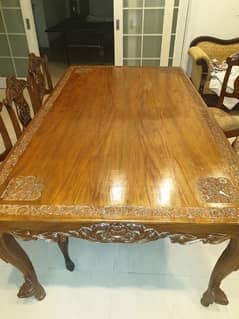 Dining Table | Walnut Wood | 8 chairs Dining Table | Glass Top