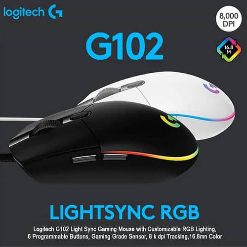 Logitech-G102-Mouse-2nd Hand -8000dpi- Light Sync 10\10 condition 0