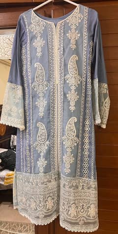 Heavy Ice Blue Luxury Lawn 3-piece branded stitched suit 0