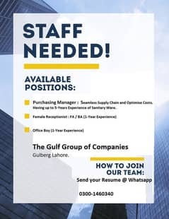 Purchase Manager & other staff Required