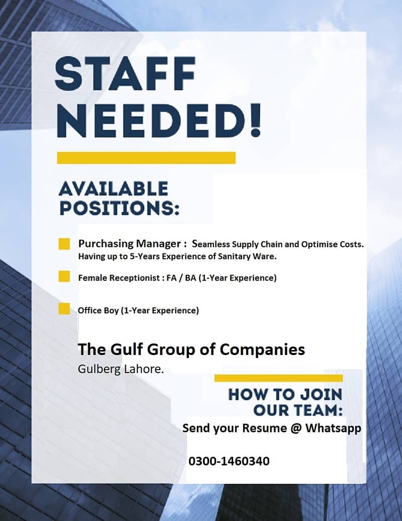 Purchase Manager & other staff Required 0