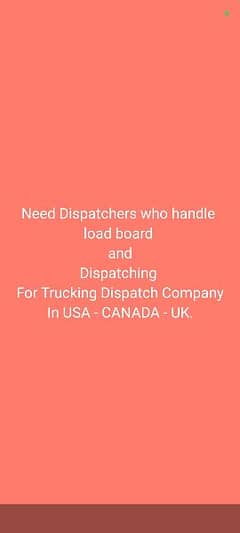 Urgently hiring Dispatchers For Trucking Dispatch Company