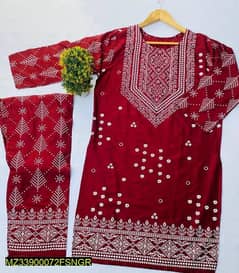 chunri style printed linen stitched suit