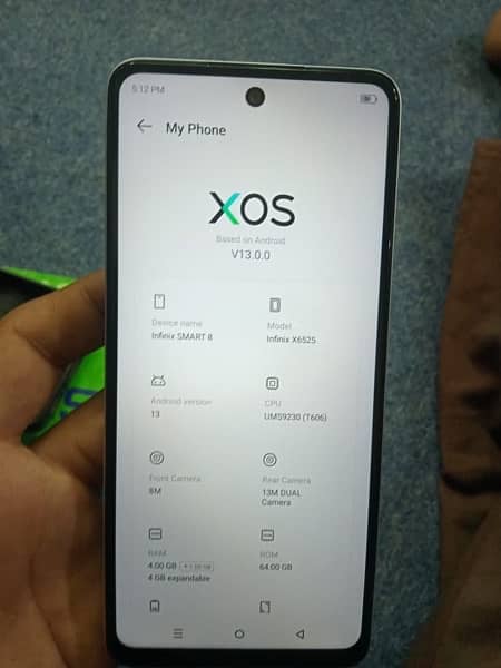 infinix smart8 box complete ha only2 month used memry4/64 batery5000MH 8