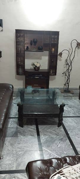 leather 5 seater sofa set with mirror centre table 0