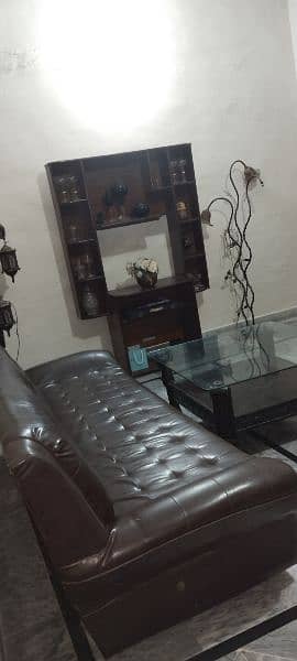 leather 5 seater sofa set with mirror centre table 2