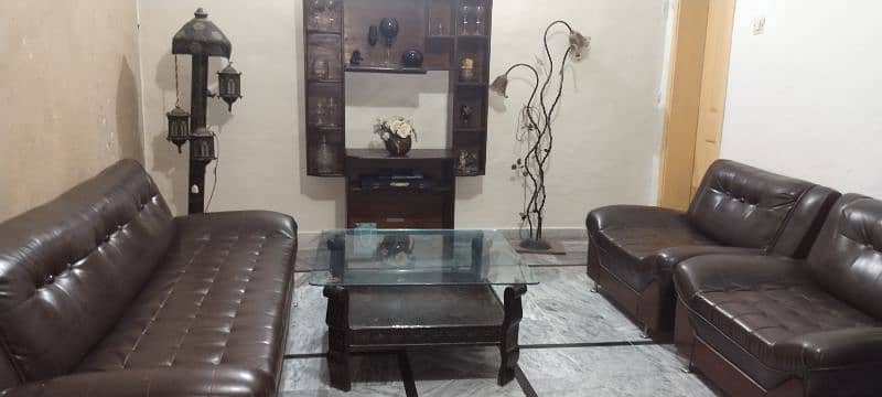 leather 5 seater sofa set with mirror centre table 3