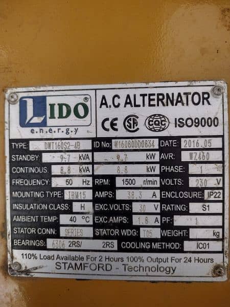 10 kva generator margala engine 10/10 condition 03142113878 3