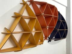 Geometric wall shelves, 2 types, different colours