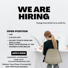 Hiring Alert! CSR's Required