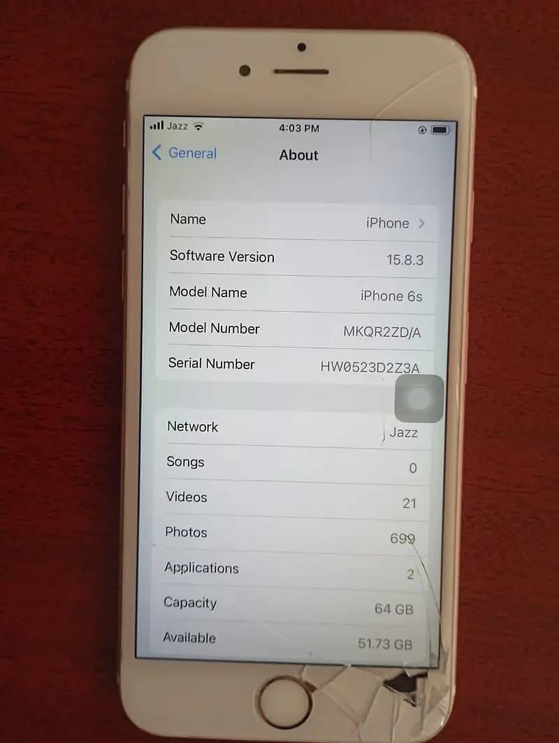 iPhone 6S 64 GB PTA Approved Screen crack hai but working 100% 1